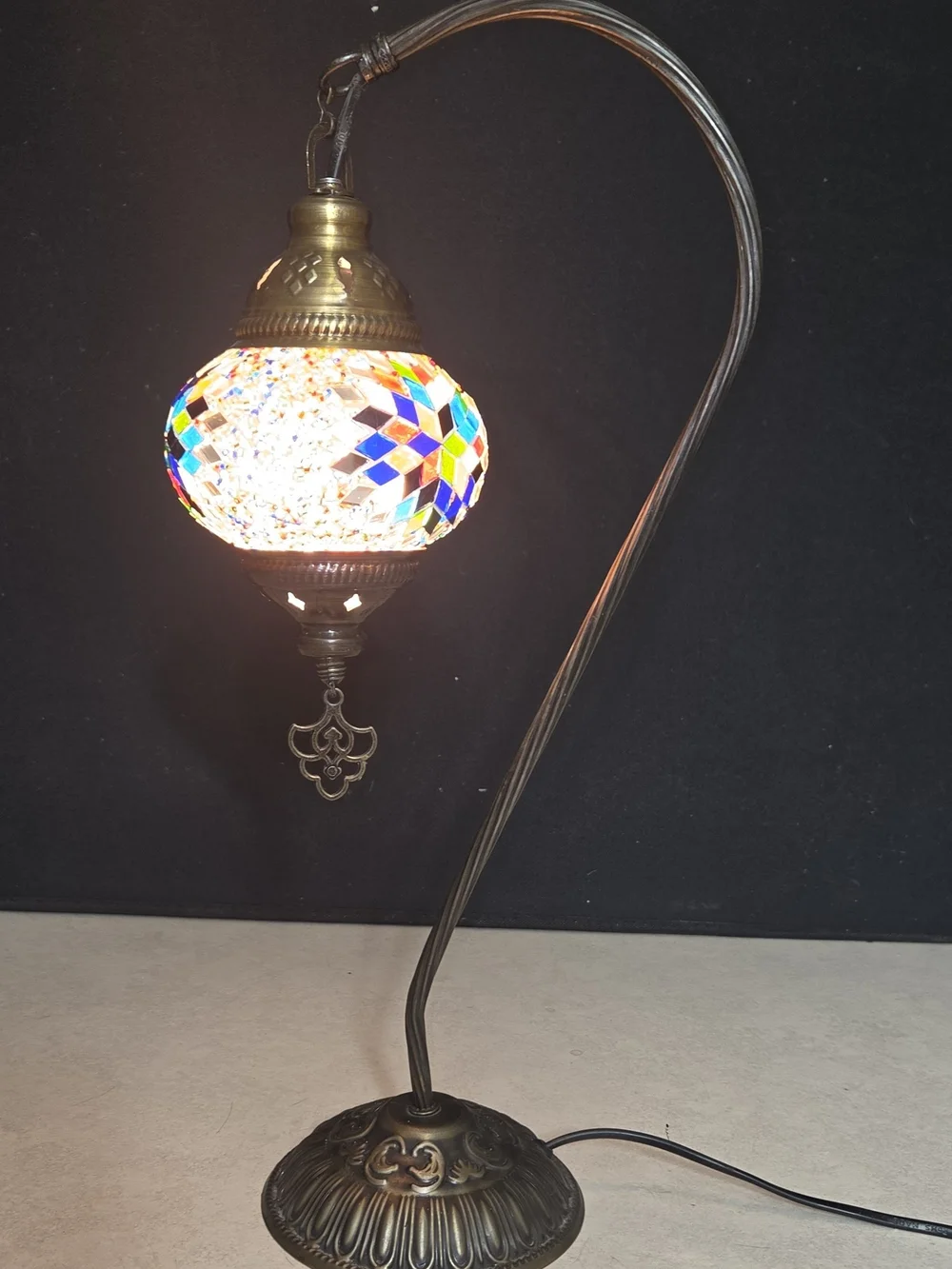 Multicolor Mosaic Glass Table Lantern - Vintage-Style Hanging Accent Lamp-works